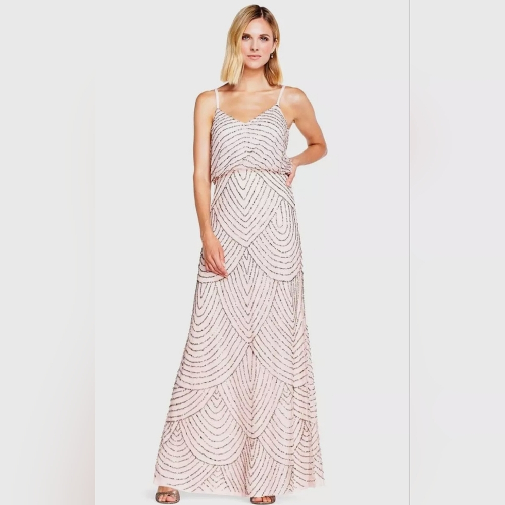 Adrianna Papell Blush Pink Beaded Long Dress